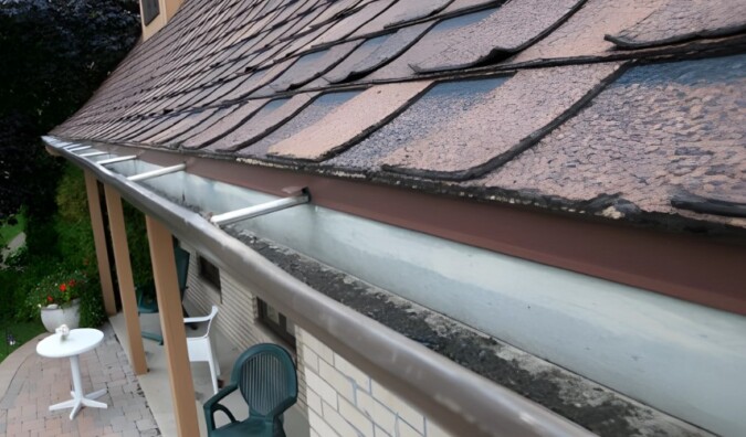 A close-up view of the gutter system